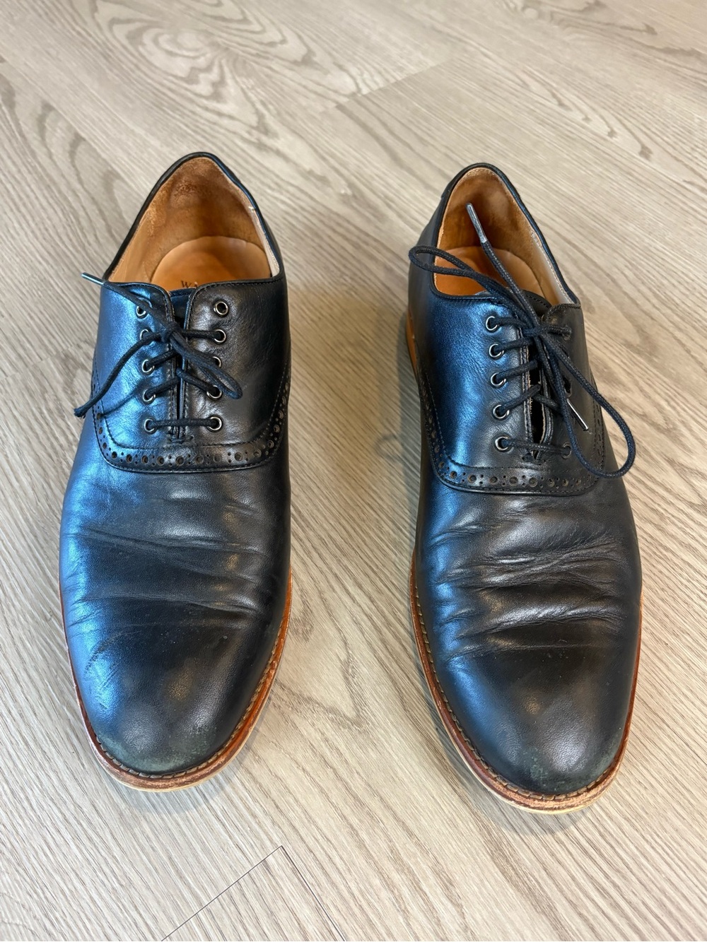Warfield & Grand Black Leather Derby Shoes with Brown Welt